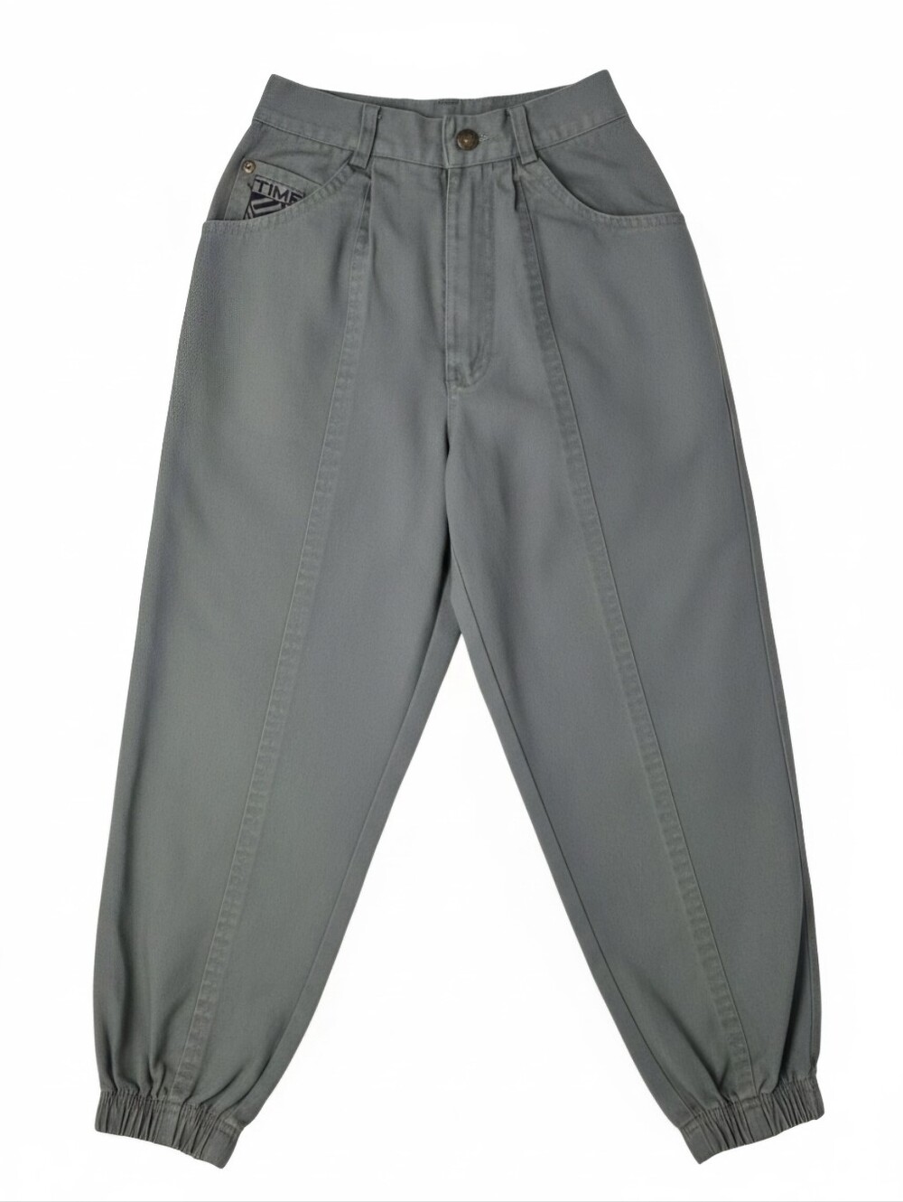 Vintage 80s Electric Kids Grey Tapered Ankle "Time Out" Patch Pants Size 7